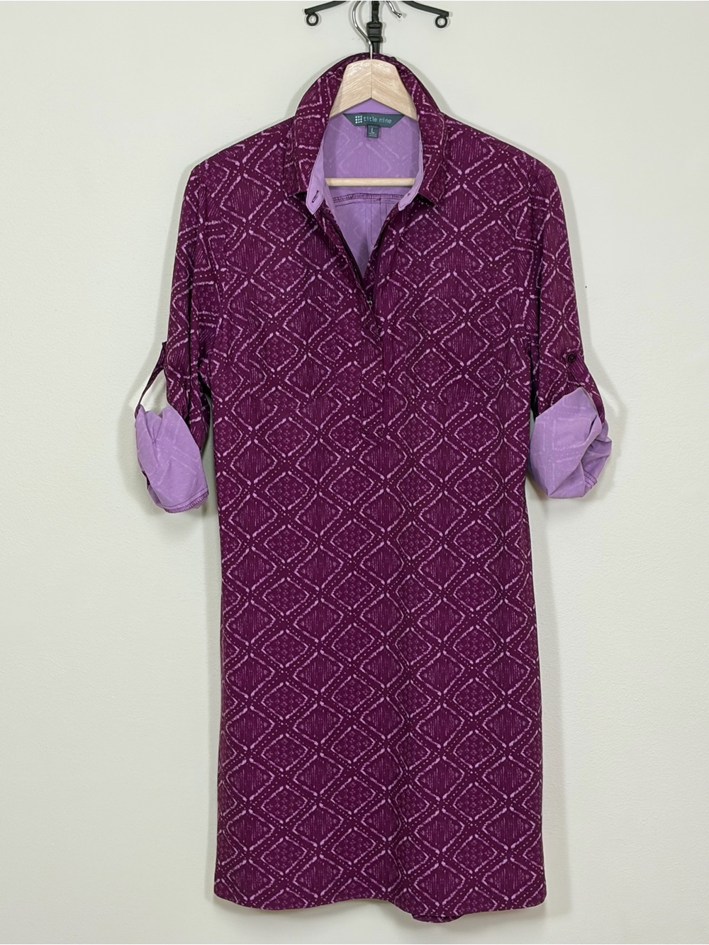 Title Nine Purple Printed Shirt Dress - Picture 2 of 13